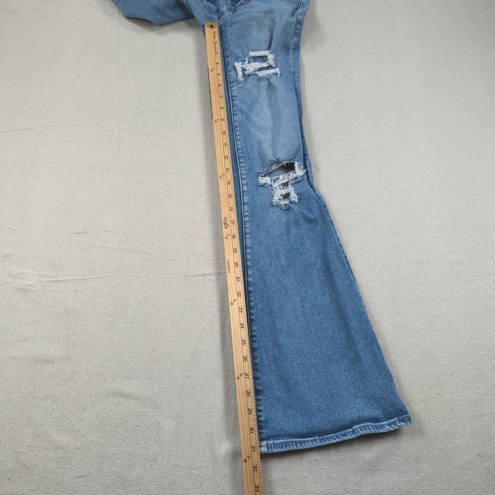 American Eagle Jeans Women 2 Blue Long Super High Rise Flare Stretch Boho Hippie - Picture 4 of 16